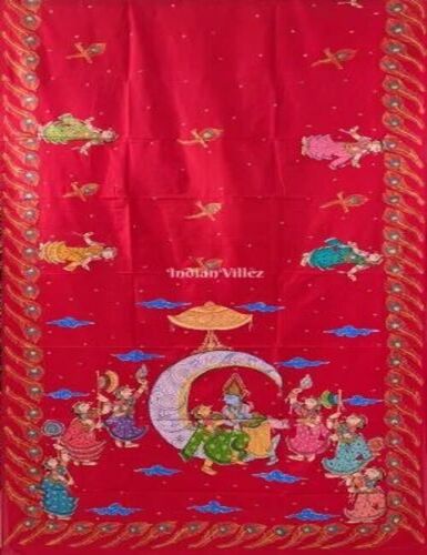 Red Hand-Painted Pattachitra Saree