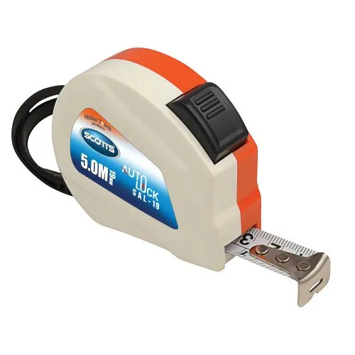 Scotts Auto Lock 5 Meter Steel Measuring Tape - Steel, 5 Meter, White, 19 Mm Blade Width | Durable, Manual, Analog Display