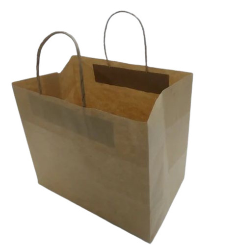 2kg Plain Paper Shopping Bag - Kraft Paper, 16x12 Inches, Brown, Handled, Open Closure | Biodegradable, Moisture Proof, Recyclable, Shock Resistant, Matt Finish
