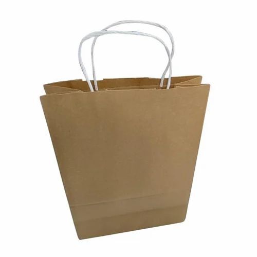 2mm Brown Plain Kraft Paper Loop Handle Carry Bags - 8x10 Inches, 3 Kg Capacity, Eco Friendly, Biodegradable, Moisture Proof, Recyclable
