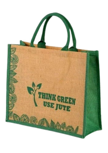 Designer Shopping Jute Bag - 5 Kg Capacity, Brown and Green, Printed | Durable, Eco-Friendly, Handled