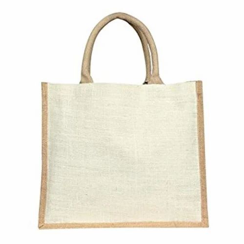 Plain Rope Handle Jute Bags - 2 Kg Capacity, White and Brown, Hand Length Handle | Durable, Fine Finished, Eco-Friendly