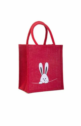 Red Color Jute Shopping Bags - 2 Kg Capacity, Handled, Printed | Durable, Eco-Friendly, Fine Finished