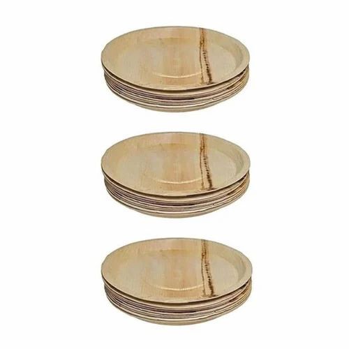 Round Disposable Areca Leaf Plate - 9 Inch Brown, Eco-Friendly, Lightweight, Event and Party Supplies