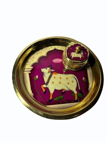Brass Pooja Pichwai Plate And Kumkum Box