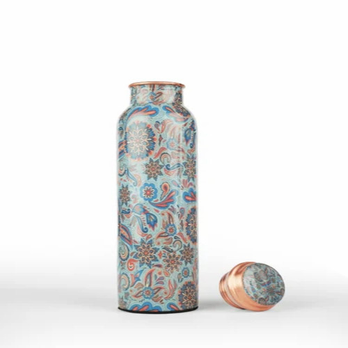 Lotus Printed Copper Water Bottle