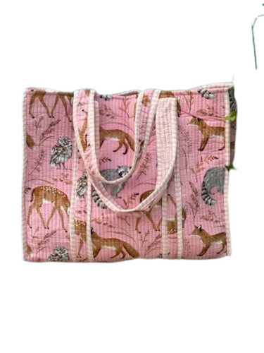  Floral Printed Pink Cotton Tote Bag