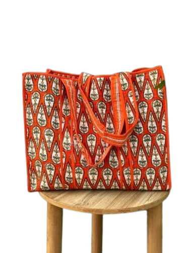 Beautiful Floral Printed Orange Cotton Tote Bag