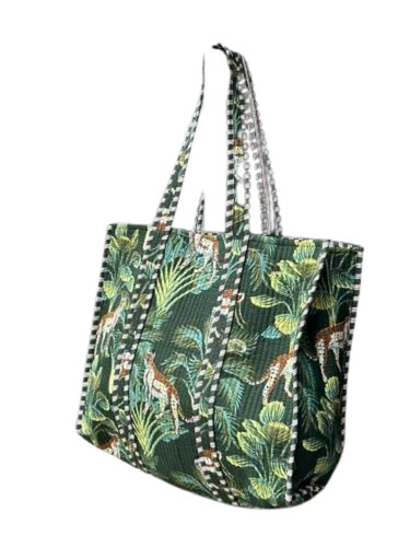 Green Color Printed Cotton Tote Bag
