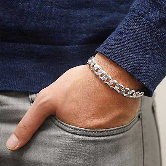 Mens Curb Design V Cut Pure Silver Bracelet 30 Gm - Gender: Unisex