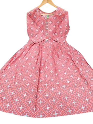 Pink Color Ladies Fancy A Line Cotton Kurti