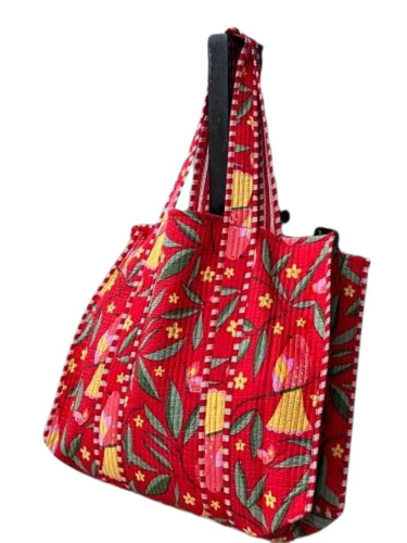 Red Color Printed Cotton Tote Bag