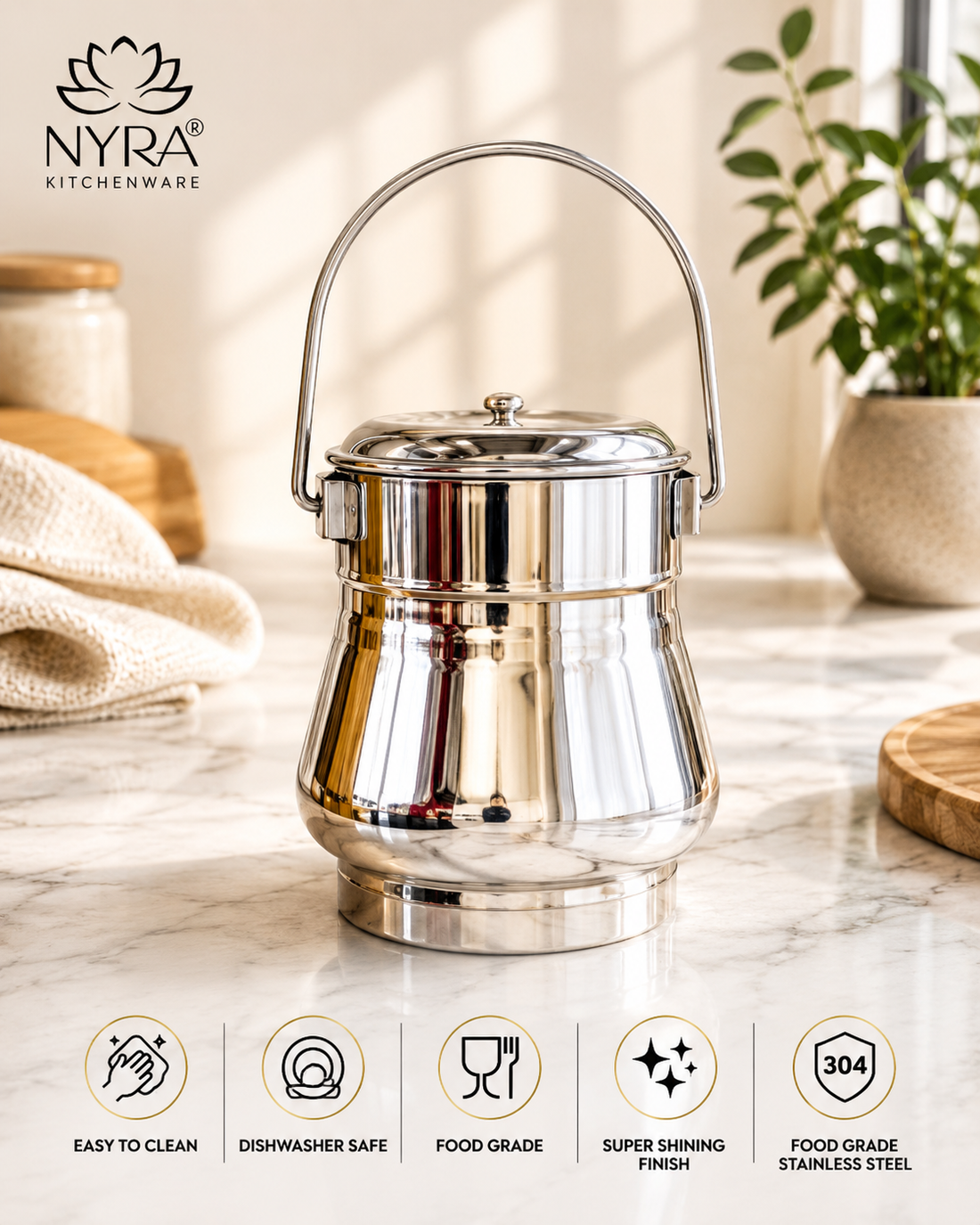 Steel Milk Pot Container With Lid Small - Capacity: 1.3 Ltr