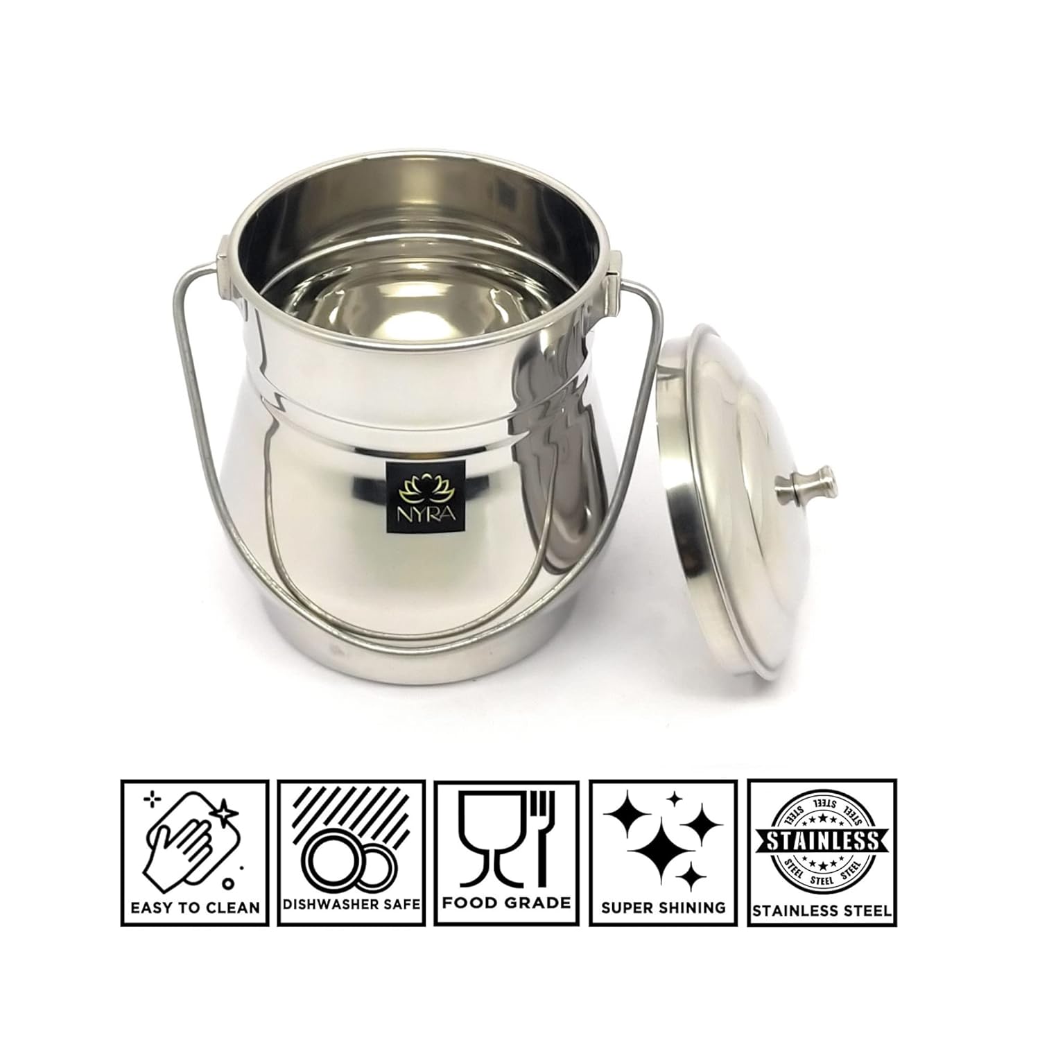 Steel Milk Pot Container With Lid X Large - Capacity: 2.6 Ltr