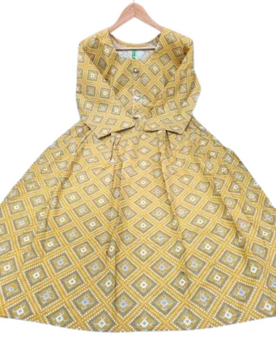 Yellow Color Ladies Fancy A Line Cotton Kurti