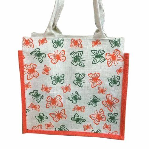Butterfly Print Jute Bag
