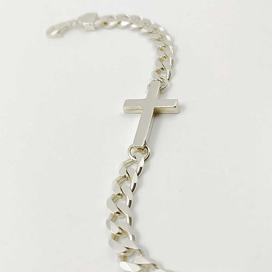Mens Jesus Cross Curb Silver Bracelet 40Gm - Gender: Unisex