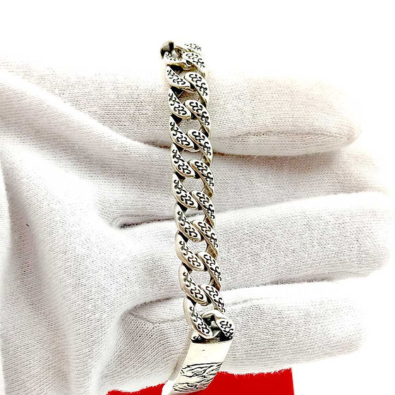 Mens White Eye Face Lion Pure Silver 925 Bracelet 32Gm - Gender: Unisex