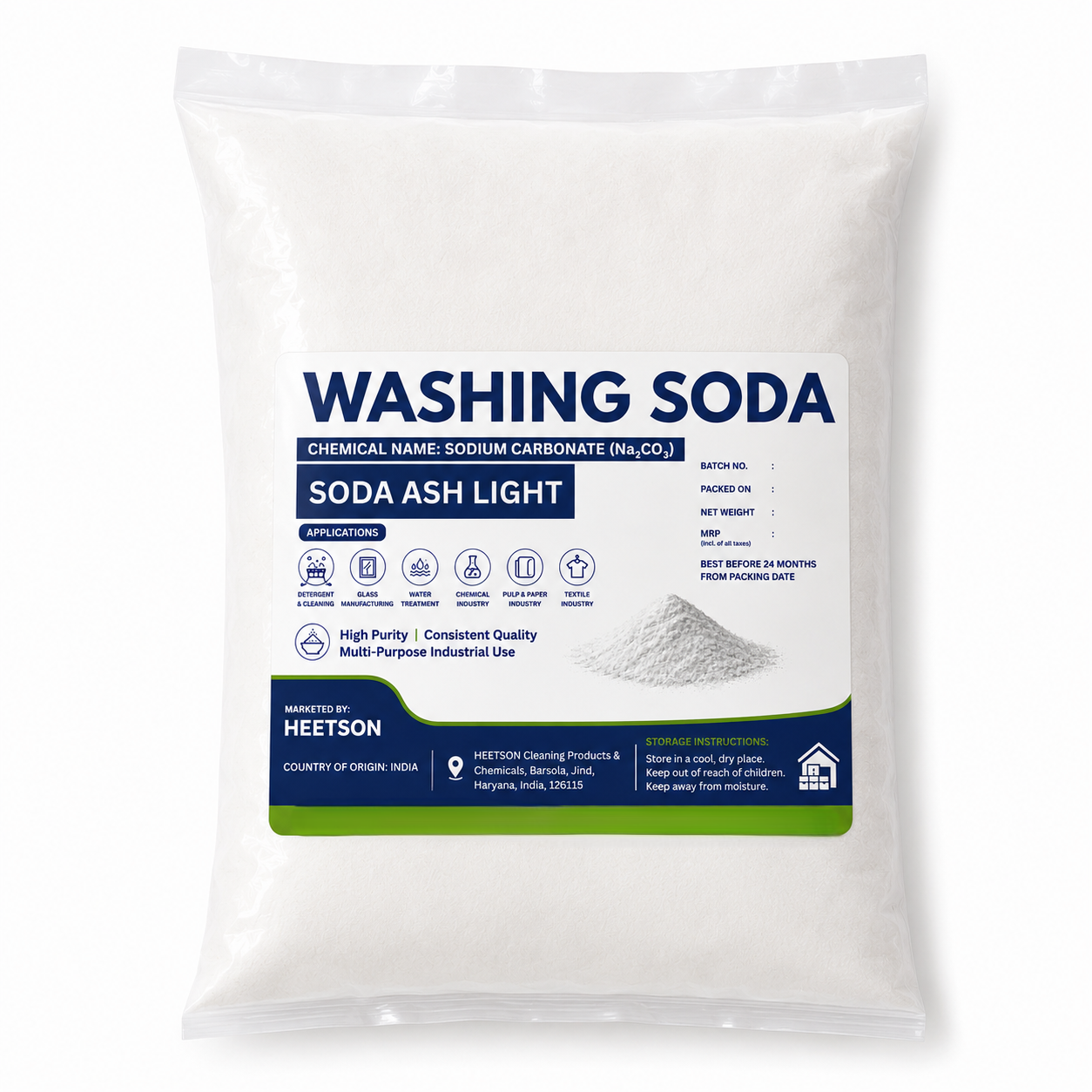 Washing Soda (Soda Ash Light) Sodium Carbonate Powder - Grade: Industrial