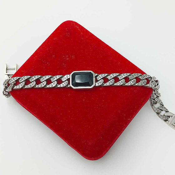 Big Black Stone Design Pure Silver Imported Bracelet - Gender: Unisex