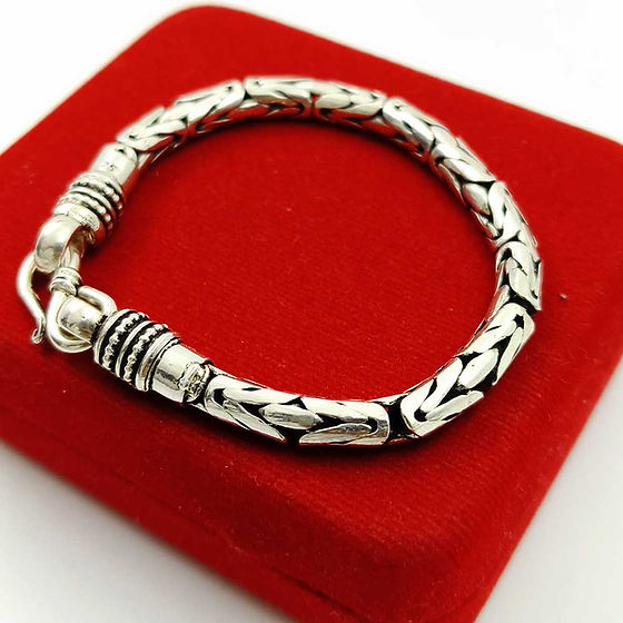Byzantine Black Mina 925 Sterling Silver Arm Italian Chain Bracelet - Gender: Unisex