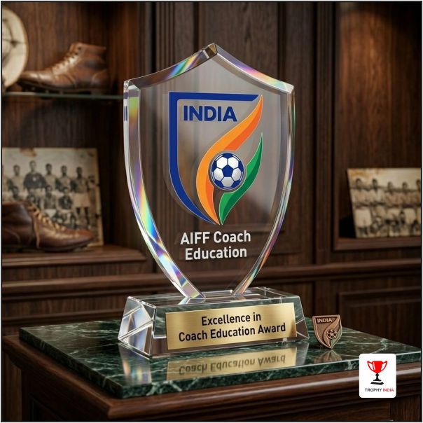 Premium 8-Inch Shield-Shaped Crystal Corporate Trophy - HD UV Printed Sports & Excellence Award
