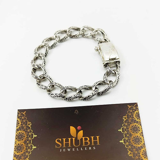 Exclusive 925 Sterling Silver Oxidised Curb Chain Bracelet 41.7gm - Gender: Unisex