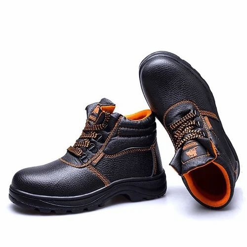 Men Black Leather Safety Boots