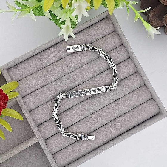 Mens Fancy Design Plate Pattern Pure Silver Bracelet - Gender: Unisex