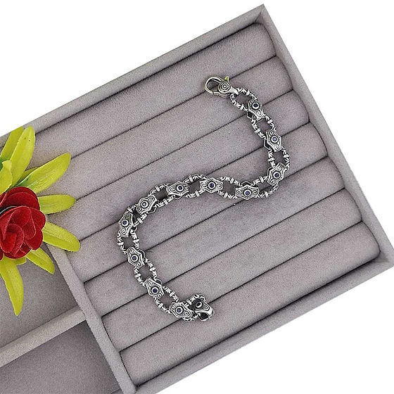 Mens Fancy Stones Pattern Turkey Design Pure Silver Bracelet - Style: Ethnic