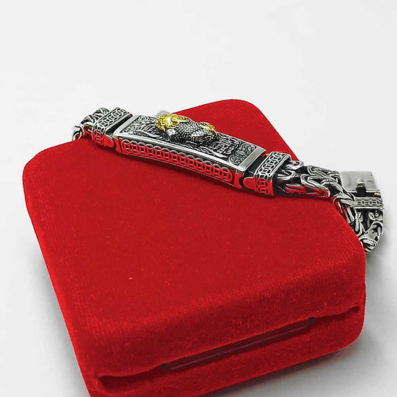 Mens Heavy Turkey Design Animal Logo Oxidised Imported Pure Silver Bracelet - Gender: Unisex