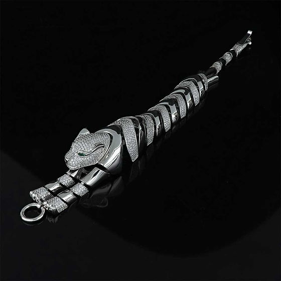 Mens Sterling Silver Imported Mufasa Stone Pattern Bracelet 56Gms - Weight: 56 Grams (G)
