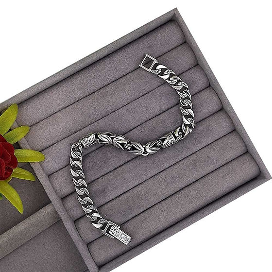 Turkey Combined Chain Fancy Byzantine Or Curb Pattern Pure Silver Bracelet - Gender: Unisex