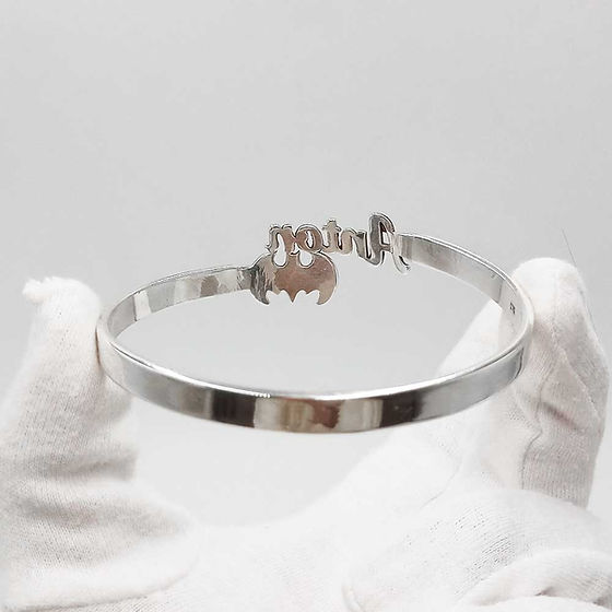 Customised Name Batman design Pure Silver Kada, Superhero Kada Protection 30 gm