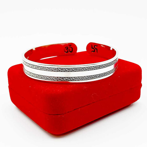 Premium Silver Solid Bangle (kada) Double sided Versace Design with Hindu Symbols CNC Kada for men & women 50 gm