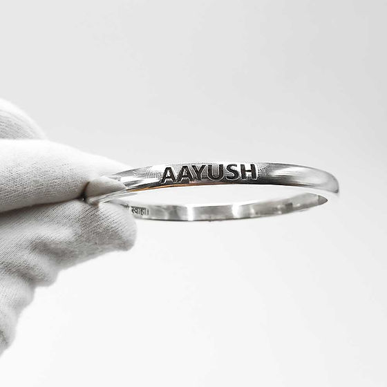 Customise Name Double Sided Mantra Engraving Pure Silver Kada 55Gm - Gender: Men