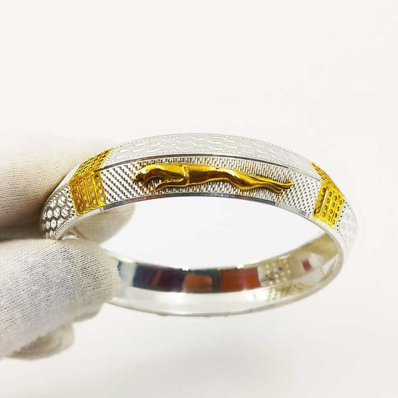 Mens Customise Premium Design Panther Logo Pure Silver 999 Kada 50Gm - Jewelry Type: Bangles