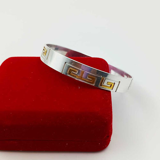 Mens Fancy Cnc Pattern Gold Rodium Flat Design Pure Silver Kada 40Gm - Gender: Women