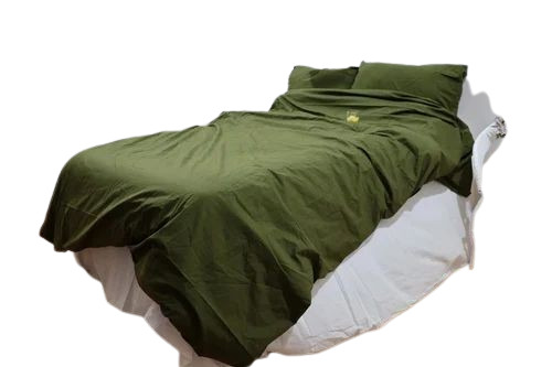 Olive Green Coconut Button Cotton Duvet Cover