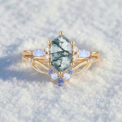 Agate With Opal Gold Plated Ring