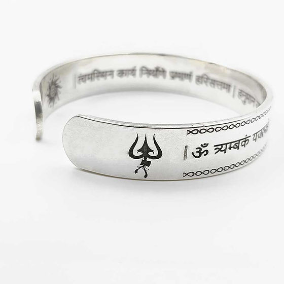 Customise Hanuman Ji Or Shiv Ji Mantra With Symbol Silver Kada Adjust 60Gm - Gender: Unisex