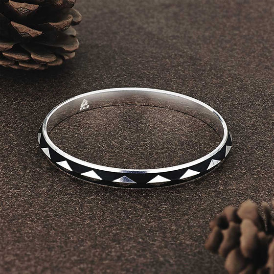 Mens V Shape Gapping Box Katli Design Black Rodium Pure Silver Kada 50Gm - Jewelry Type: Bangles