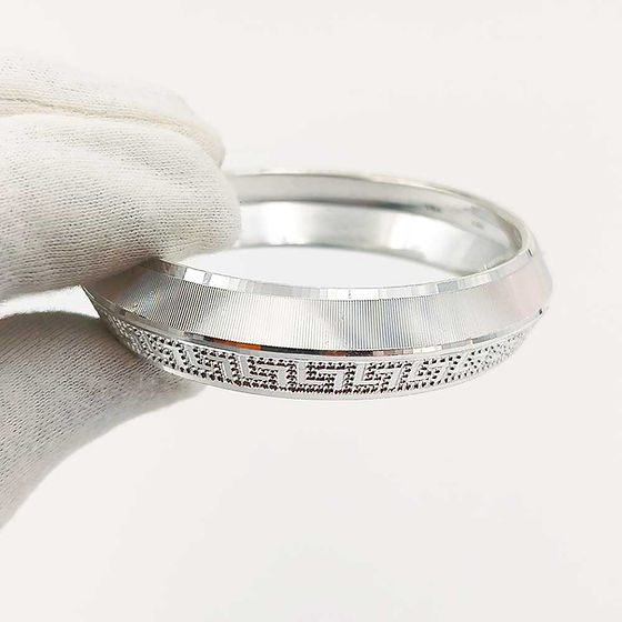 Mens V Shape Lining & Cnc Versace Design Pure Silver Kada 55Gm - Gender: Women