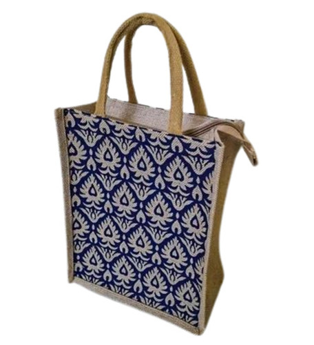 Printed Blue Jute Lunch Bag
