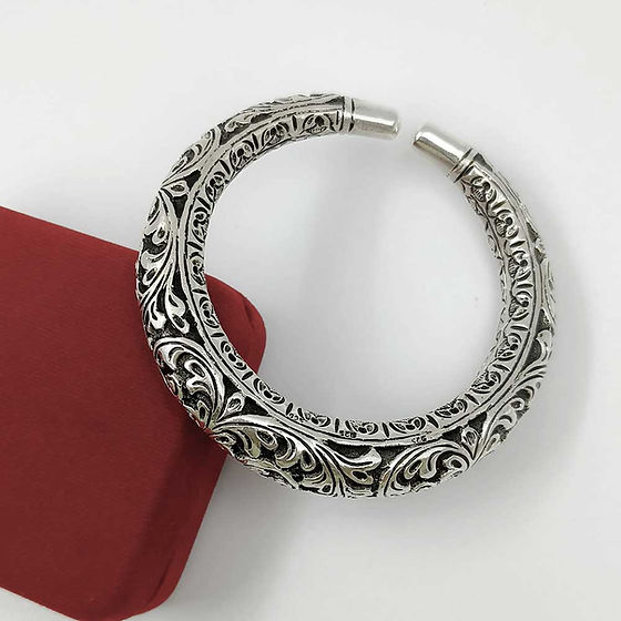 Antique Heavy Oxidized Chitai Pure Silver Kada for men 85 gm