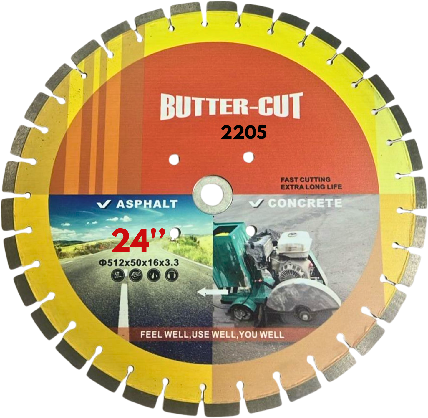 Concrete Cutting Blade Butter Cut 24 Inch Bore Size 50Mm - Color: Yellow