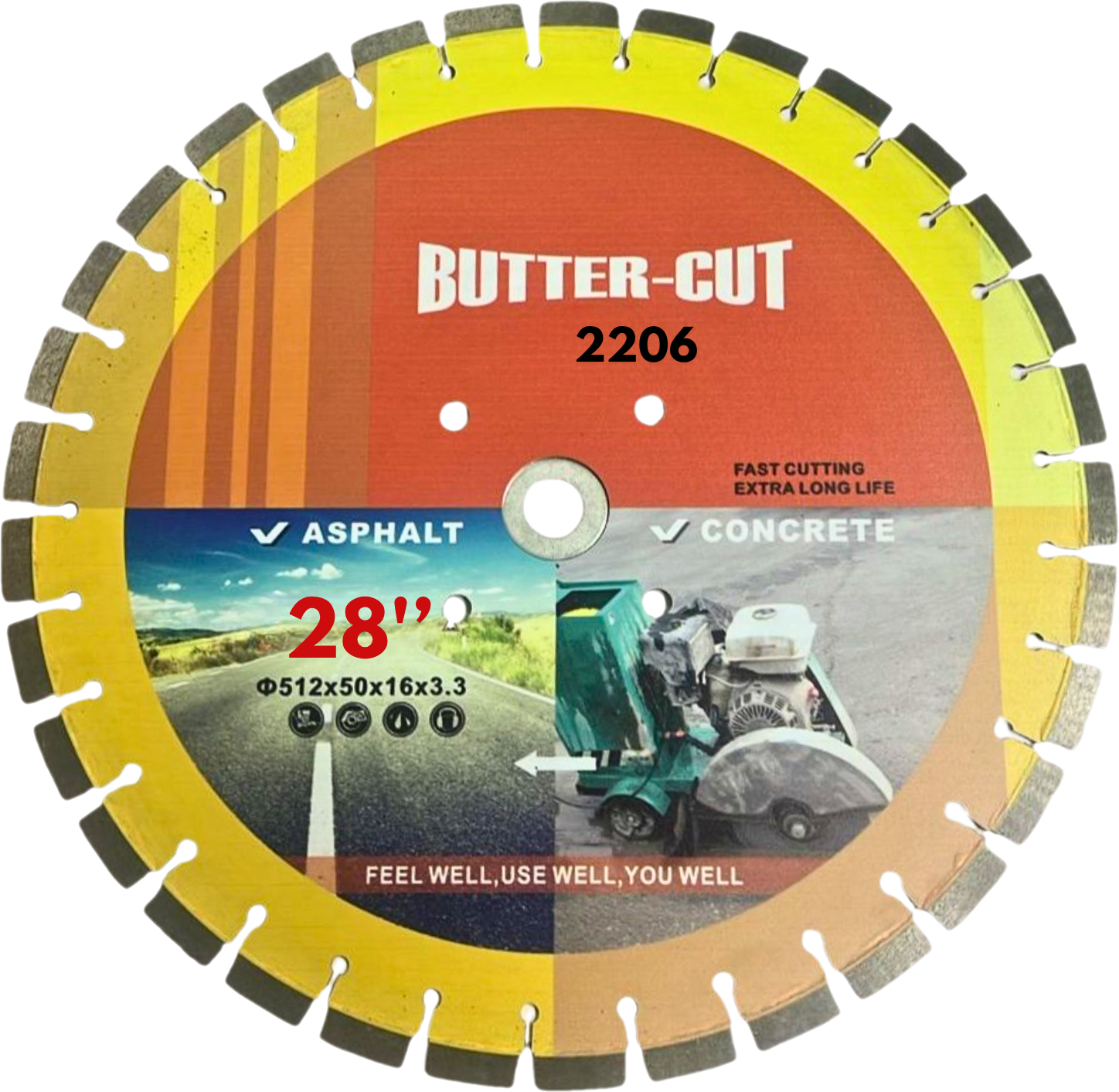 Concrete Cutting Blade Butter Cut 28 Inch Bore Size 50Mm - Color: Yellow
