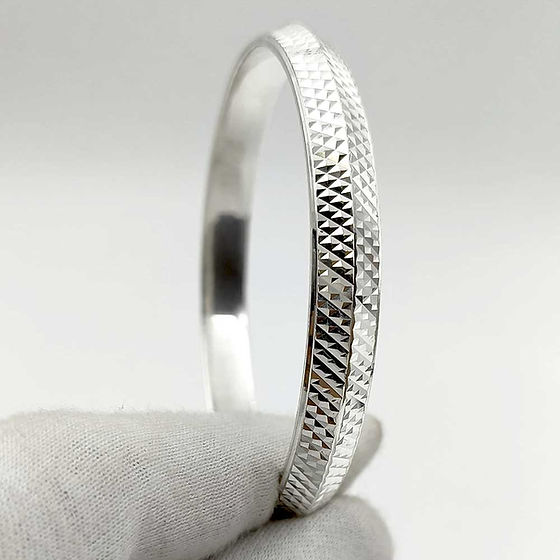 V-Shape Dotted Design Pure Silver Kada for men 50 gm, Shubh Jewellers