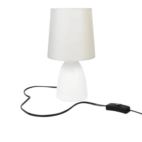White Fabric Shade Bedside Table Lamp
