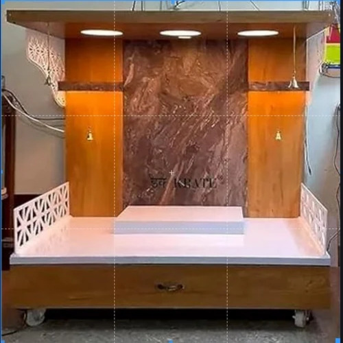 01 Table Top Mandir With Double Drawer White Led Light Puja Mandir